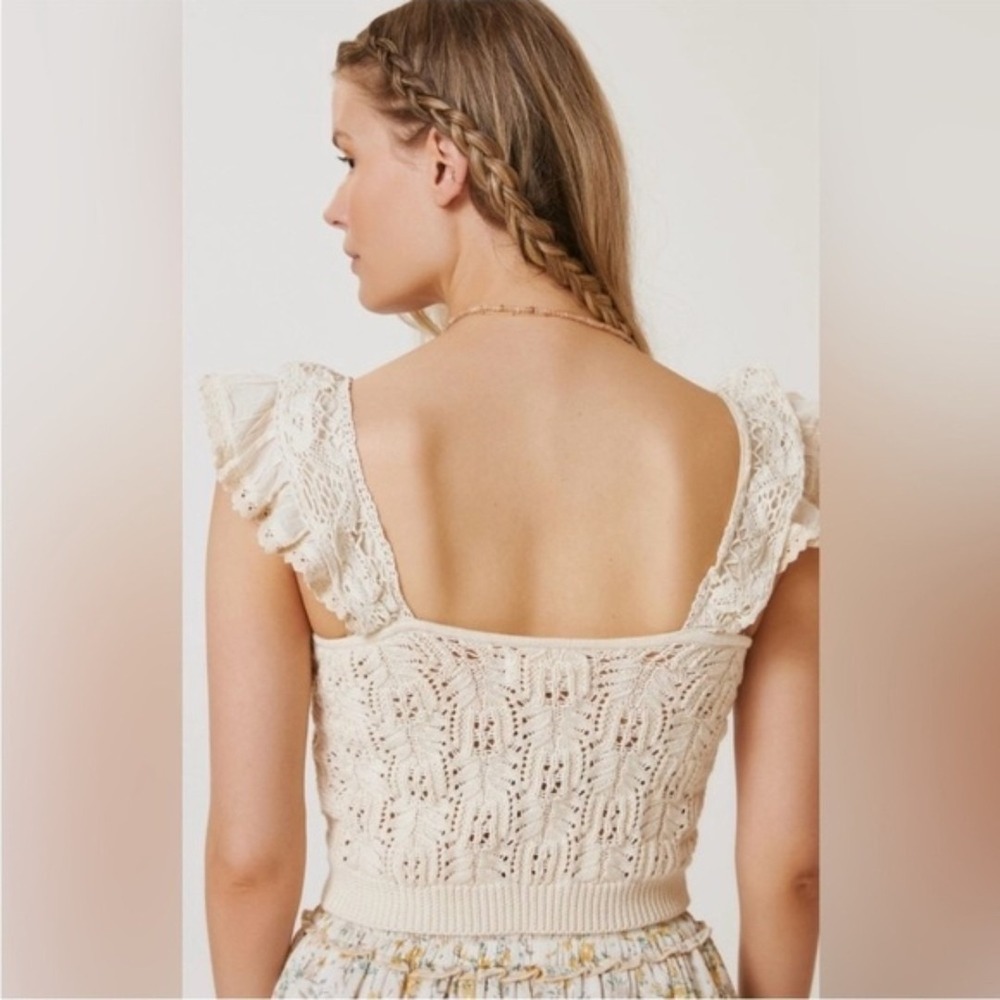 Anthropologie Ruffled Garden Sweater Tank Top Ivory Knit Lace Trim NWT Large - Picture 2 of 11